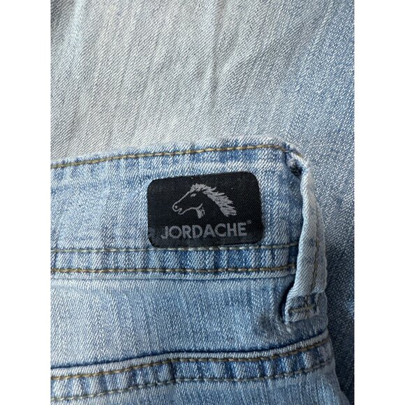 Jordache Light Wash Distressed Denim Jeans Bootcut High Rise Worn Hem Size 12 - Picture 7 of 14